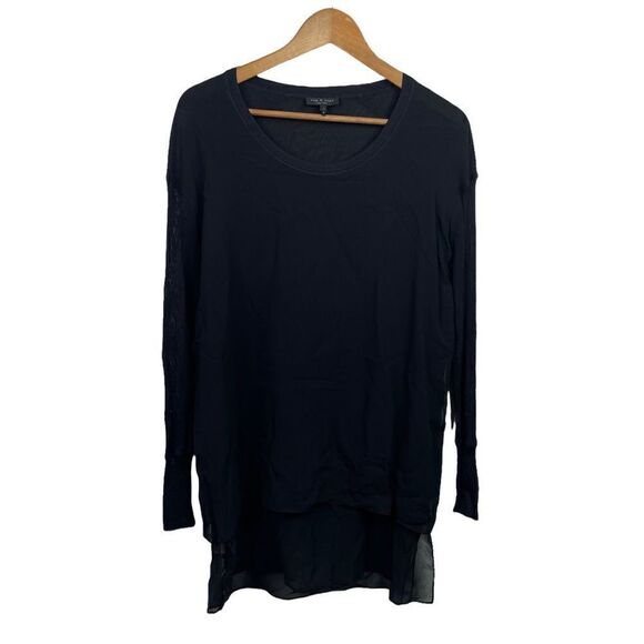 Rag & Bone 100% Silk Solid Black Mesh Long Sleeve Blouse Tunic Top Women’s XS - Picture 1 of 7